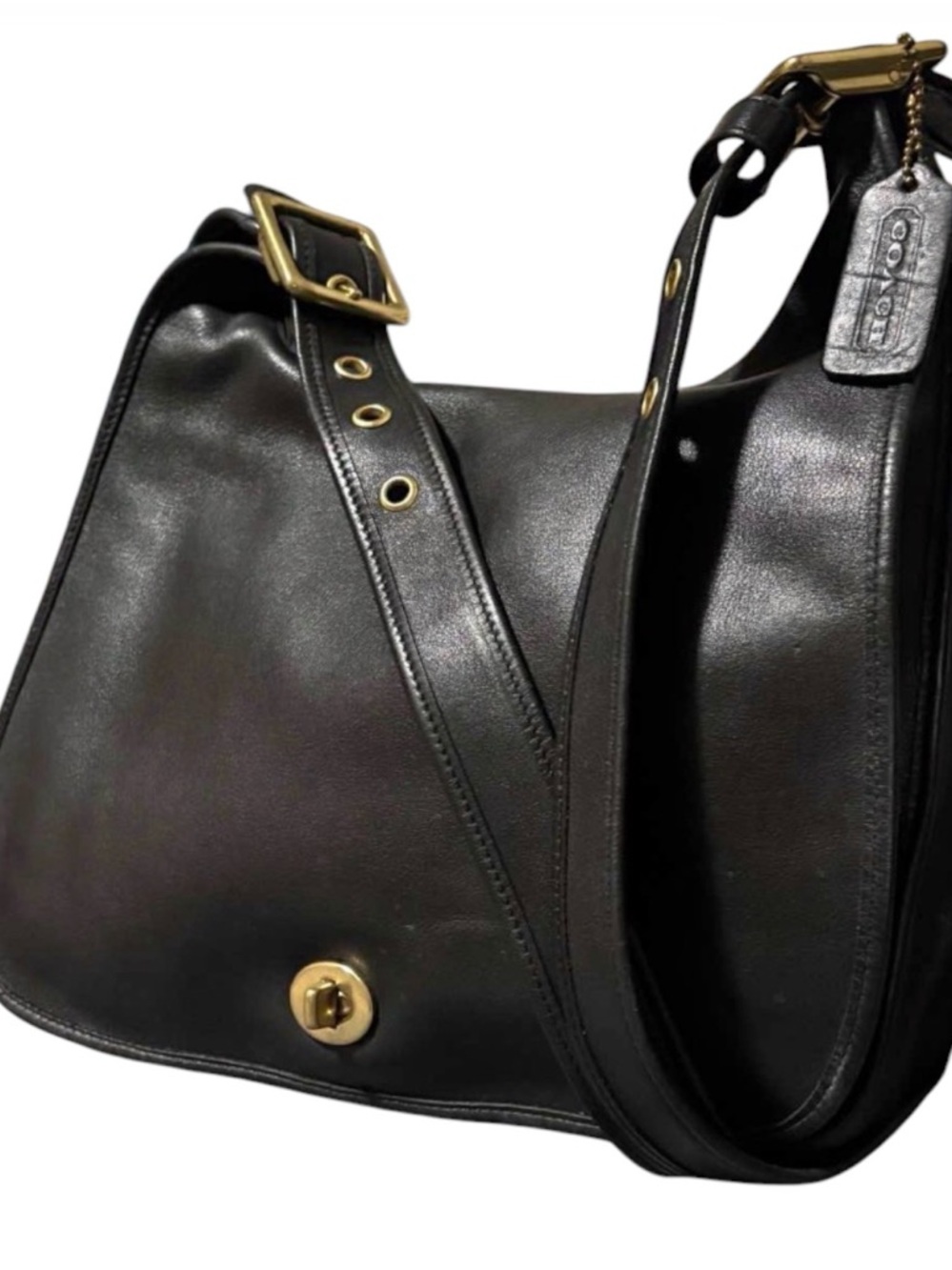 Coach Black Leather Shoulder Bag with Gold Hardware